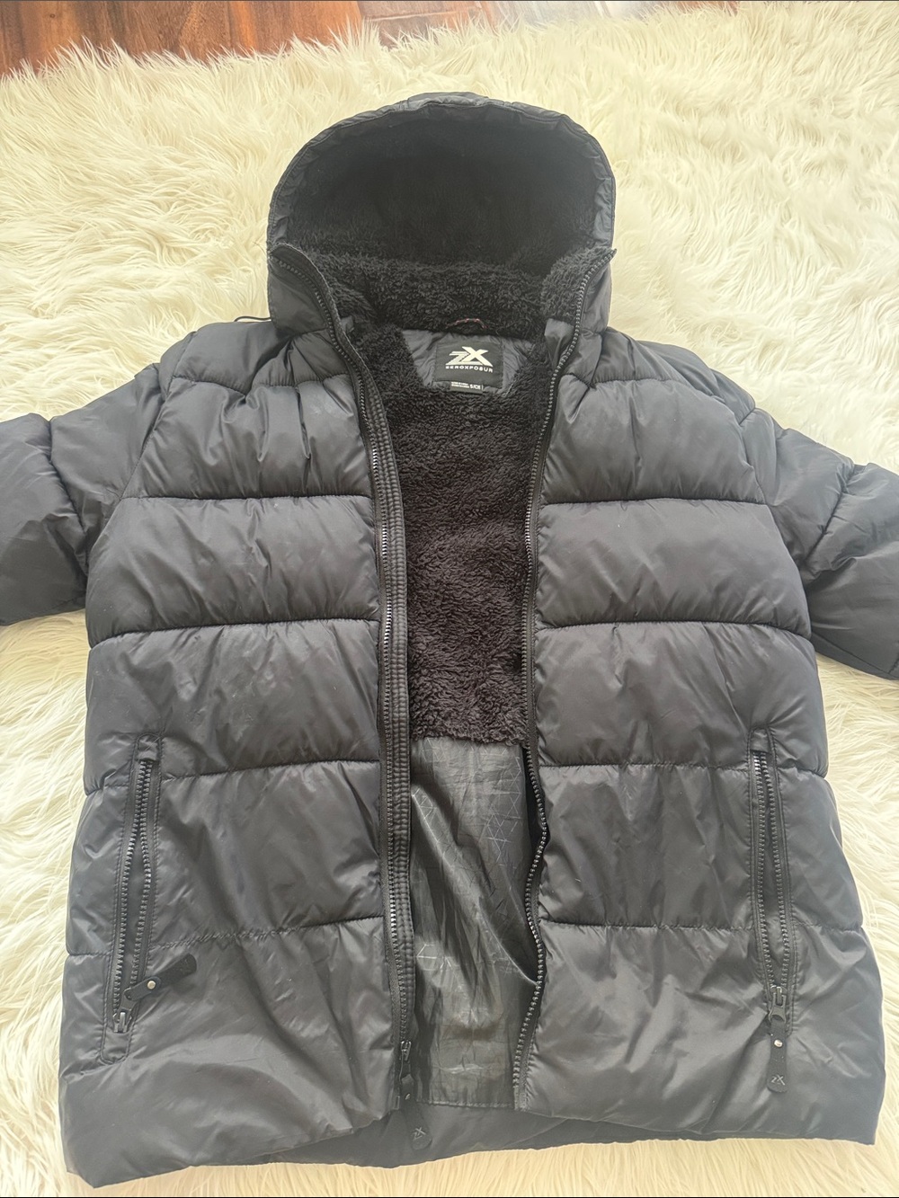 Kids Black Puffer Jacket with Sherpa Lining -